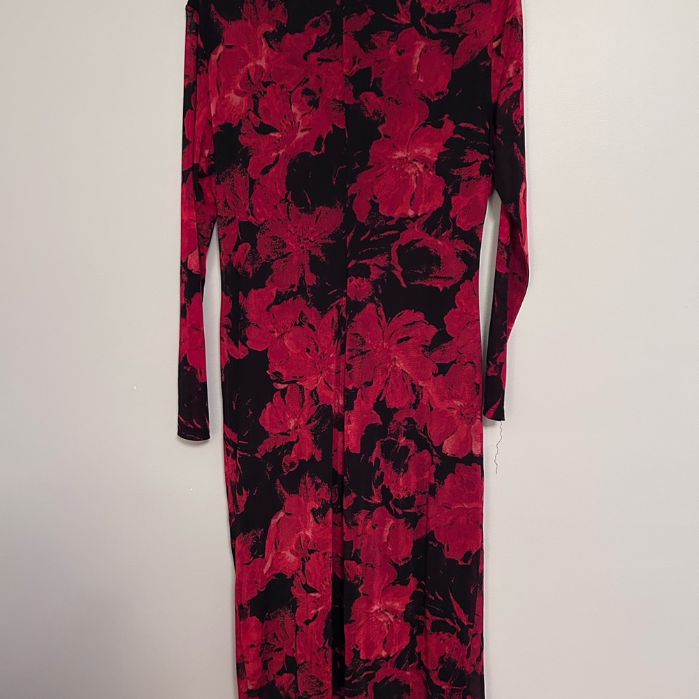 Nine West Red and Black Floral Midi Dress